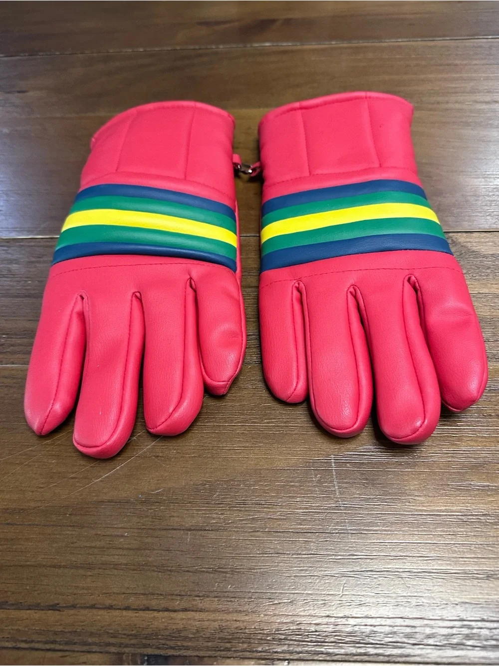 Vintage‎ Retro red Ski Gloves / Winter Gloves with Striped Cuffs
